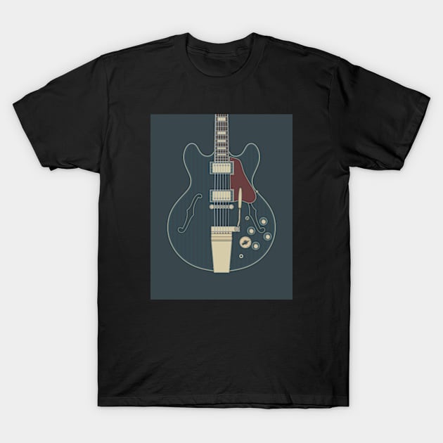 Dark Vintage Hollow Body Guitar T-Shirt by milhad